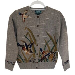 Vintage Ralph Lauren Handknit Mallard Duck Lambswool Cardigan Petite Small